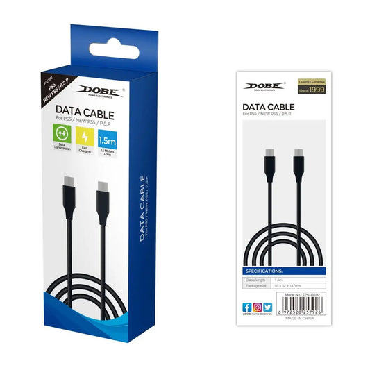 Retail packaging of Dobe TP5-35102 Type-C Data Cable for PS5, Switch, and Xbox with 1.5m length, fast charging and data transfer support.