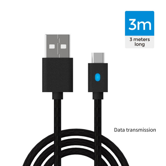Dobe TP5-0803B Type-C Data Cable 3M with USB-A to Type-C connectors and charging indicator for PS5, Xbox, Switch, and phones.
