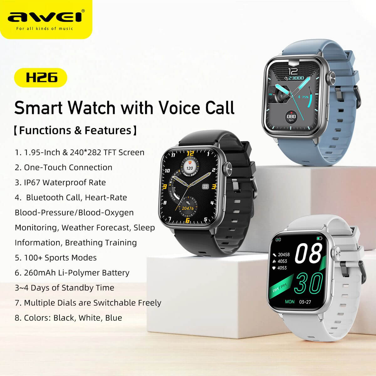 AWEI H26 Smart Watch Black - Hugmie