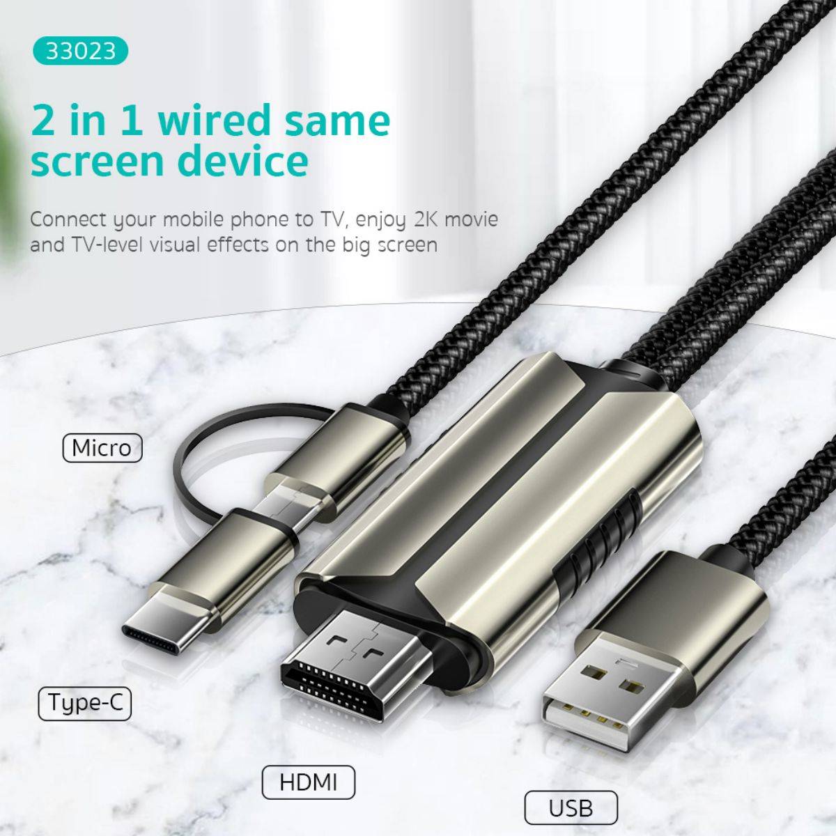 COTEetCi 2 IN 1 HDMI Cable to Type-C and Micro USB 1080P 2M - 33023