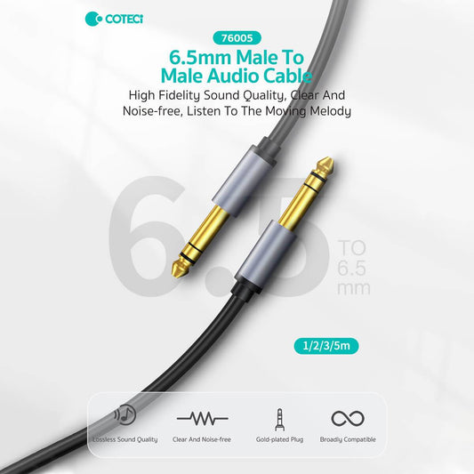 COTECi 76005 6.5mm Male to Male Audio Cable with gold-plated connectors and durable shielding for high-fidelity sound quality and noise-free performance.