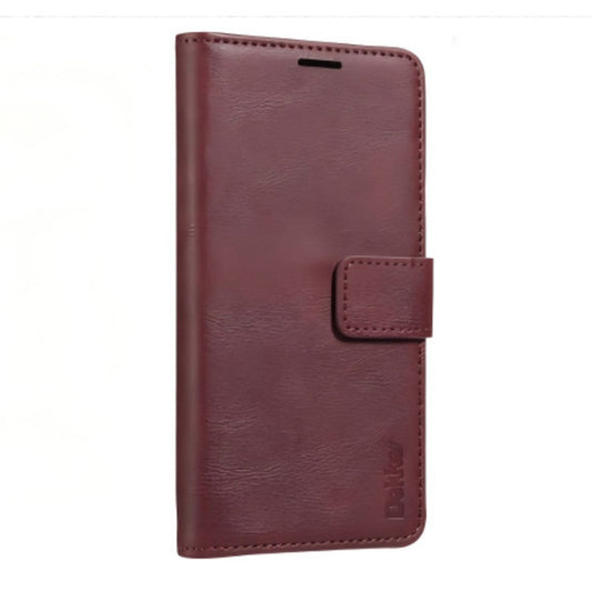 MagFolio Case iPhone Leather Case in burgundy with magnetic flap closure, designed for Apple iPhone. Premium leather phone case with wallet feature.