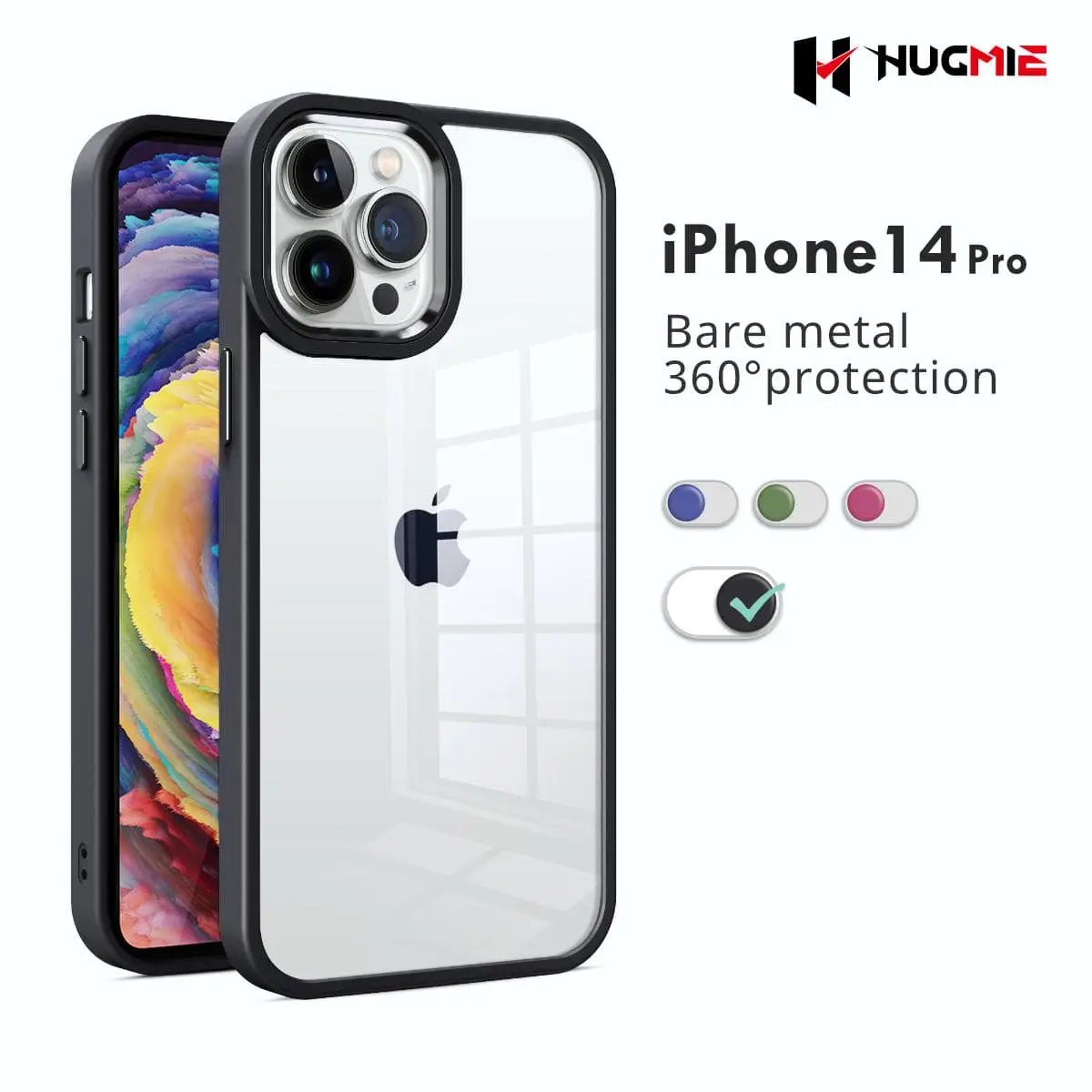 iPhone 14 Pro Clear Case Crystal Shield Black- Hugmie