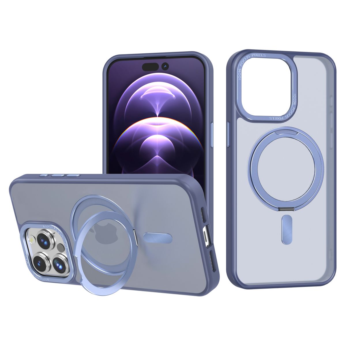 Premium Hybrid iPhone Magsafe Case with Magnetic Ring Holder Blue - Hugmie