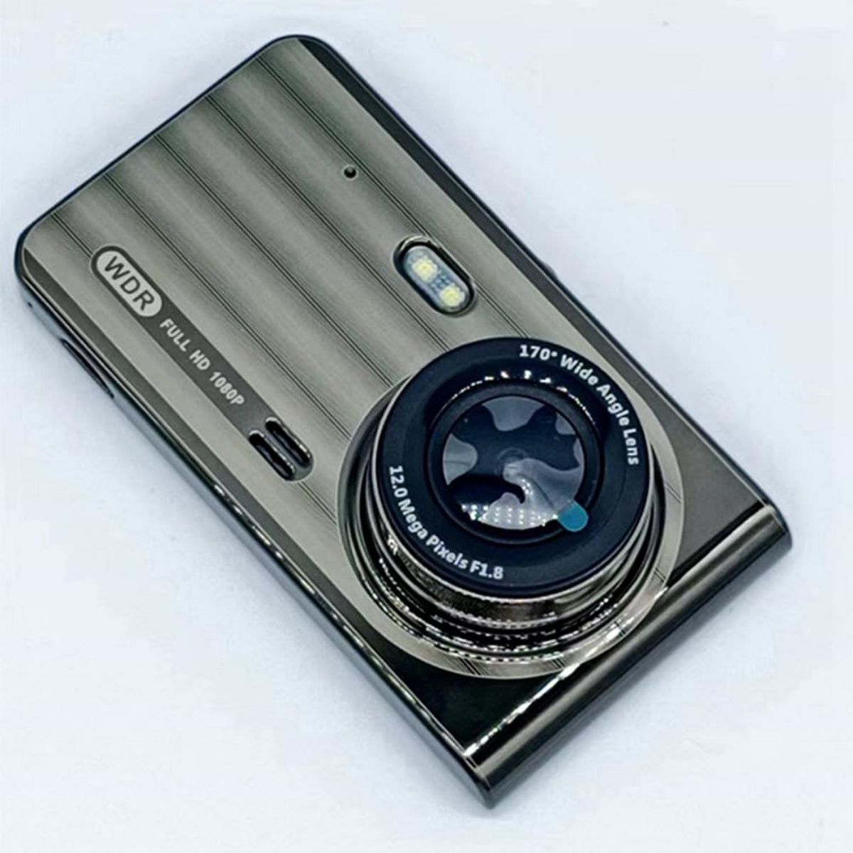 Close-up of the T719TP Car Dash Cam lens with a 170-degree wide-angle view. High-definition recording with a stylish metallic finish.