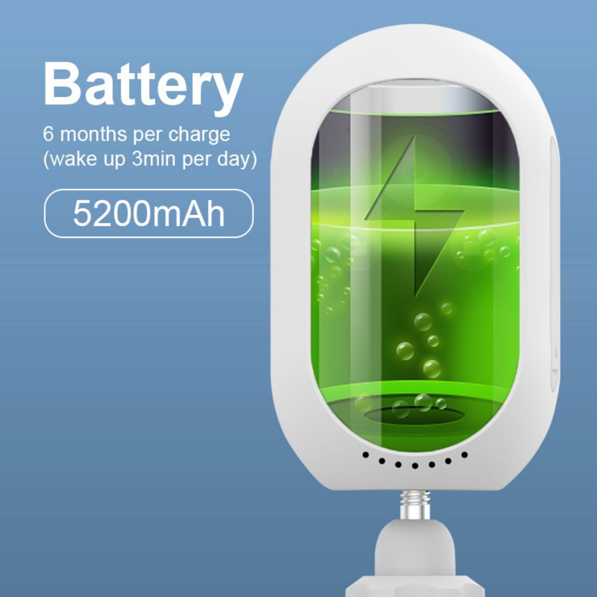 5200mAh battery-powered security camera with up to 6 months of usage per charge. Energy-efficient design for long-lasting home surveillance.