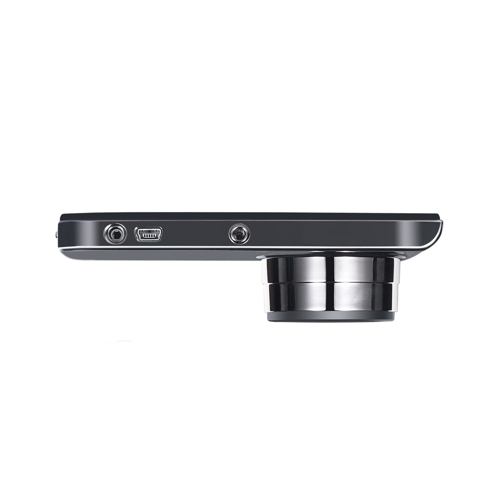 Side view of the T719TP Car Dash Cam showing its slim profile, USB port, and mounting points for secure installation in vehicles.