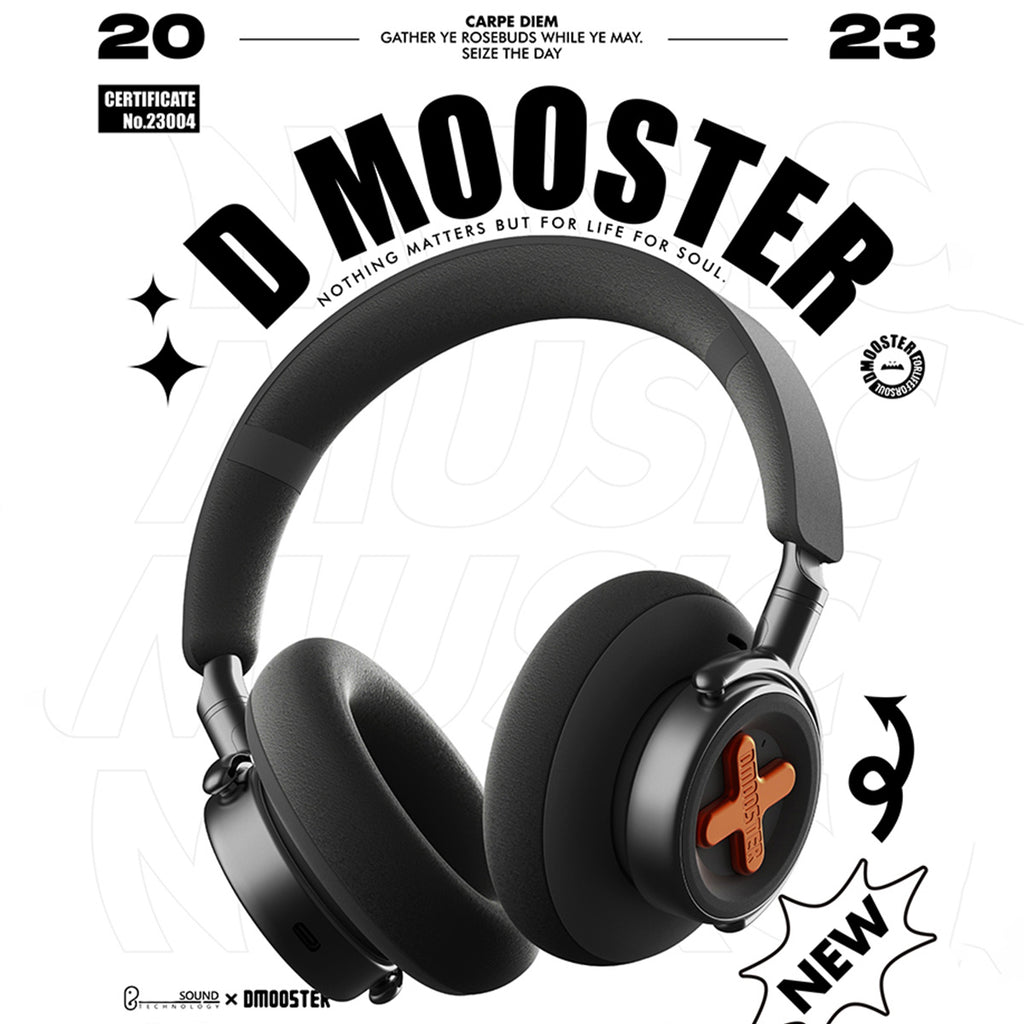 DMOOSTER D19 ANC Bluetooth Headphones in black with ergonomic design, noise cancellation, and immersive sound quality. Available at Hugmie Ireland.