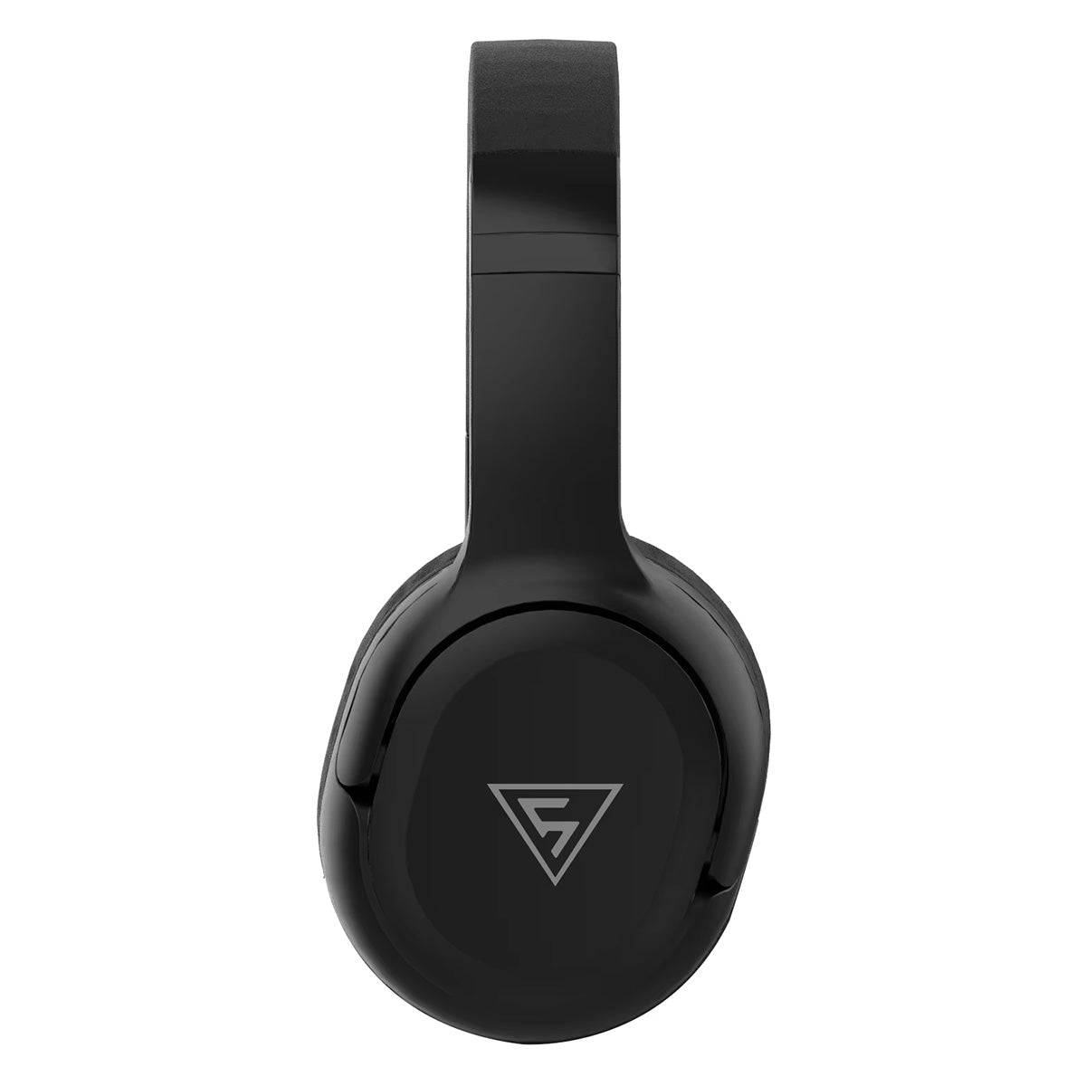 Side view of DOQAUS APEX5 Wireless Headphones in black, featuring a sleek and ergonomic design with a branded logo.