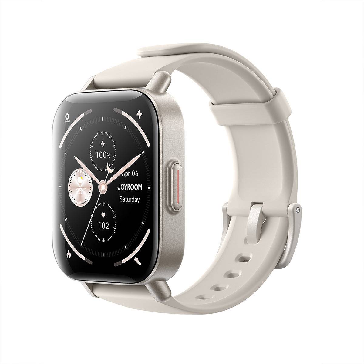 JOYROOM JR-FT3S Smart Watch in an elegant white design. Features a stylish display with health tracking and Bluetooth calling capabilities.