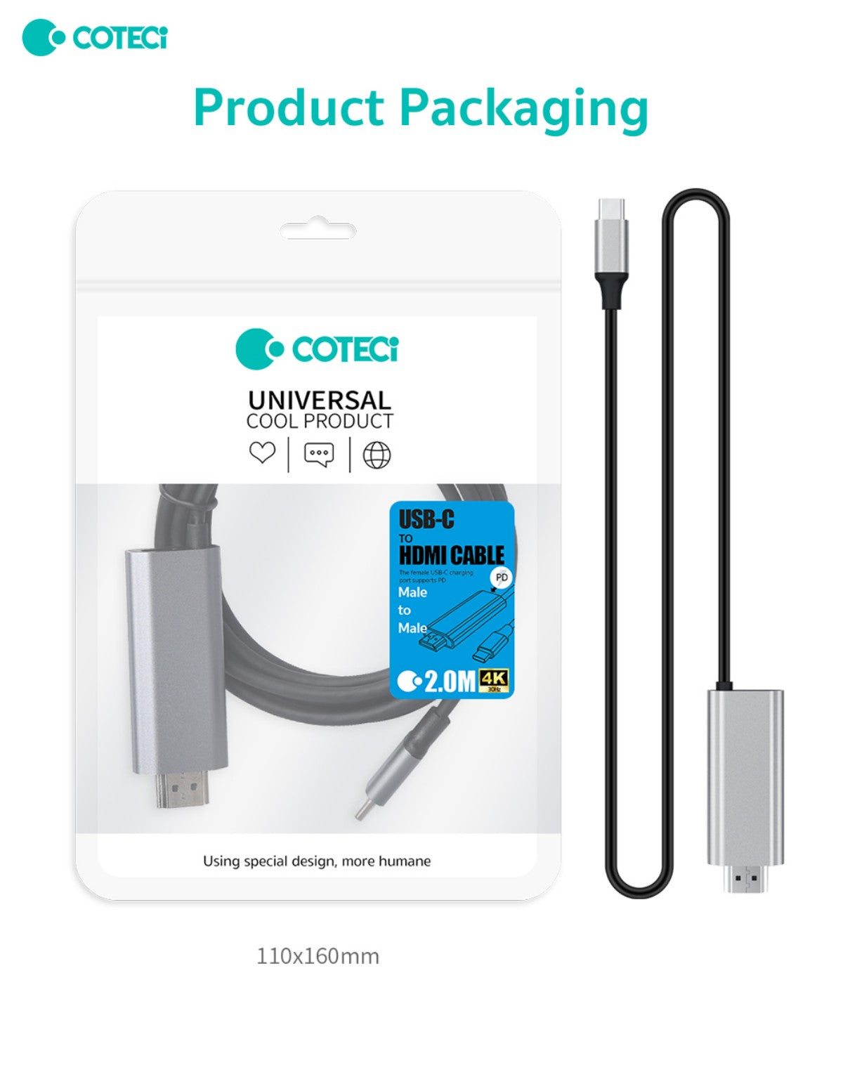 COTECi 33025 USB-C to HDMI 4K30Hz 2m