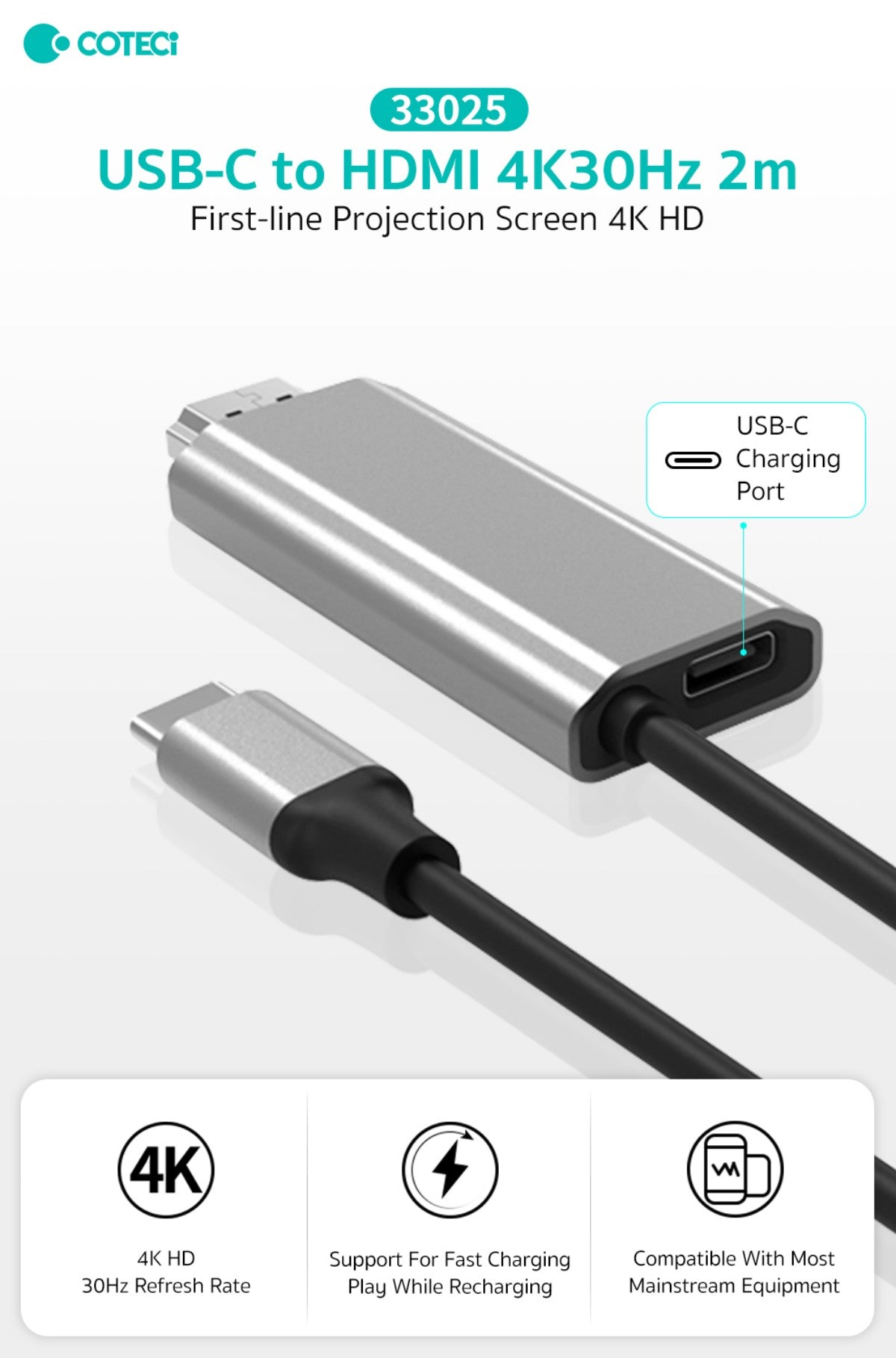 COTECi 33025 USB-C to HDMI 4K30Hz 2m