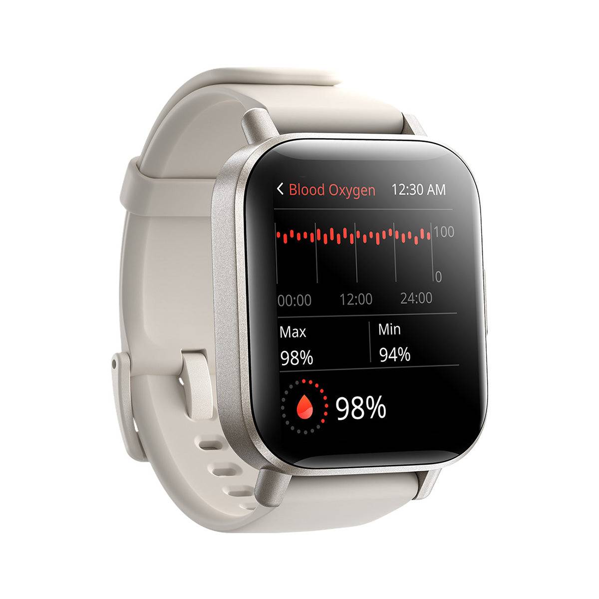 White JOYROOM JR-FT3S Smart Watch displaying blood oxygen monitoring. Tracks health metrics with precision for an enhanced fitness experience.