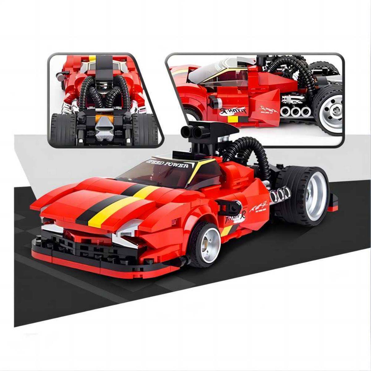 1:24 Red Cool Racing Car Assembled DIY Educational Building Blocks KC003 - Hugmie