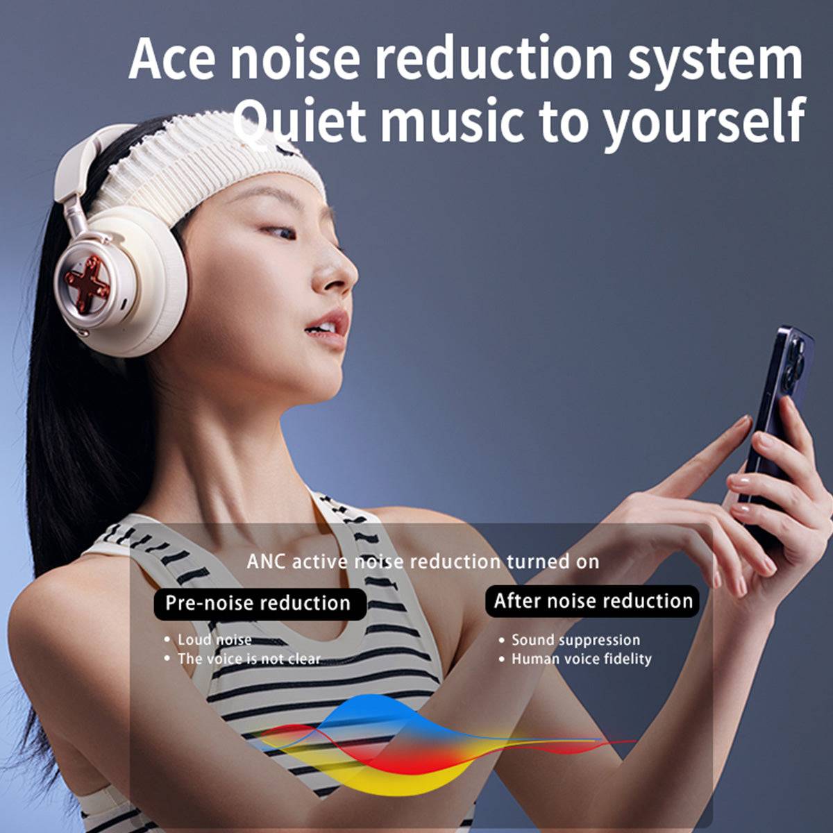 DMOOSTER D19 ANC Bluetooth Headphones with advanced noise reduction system for immersive, uninterrupted music enjoyment.