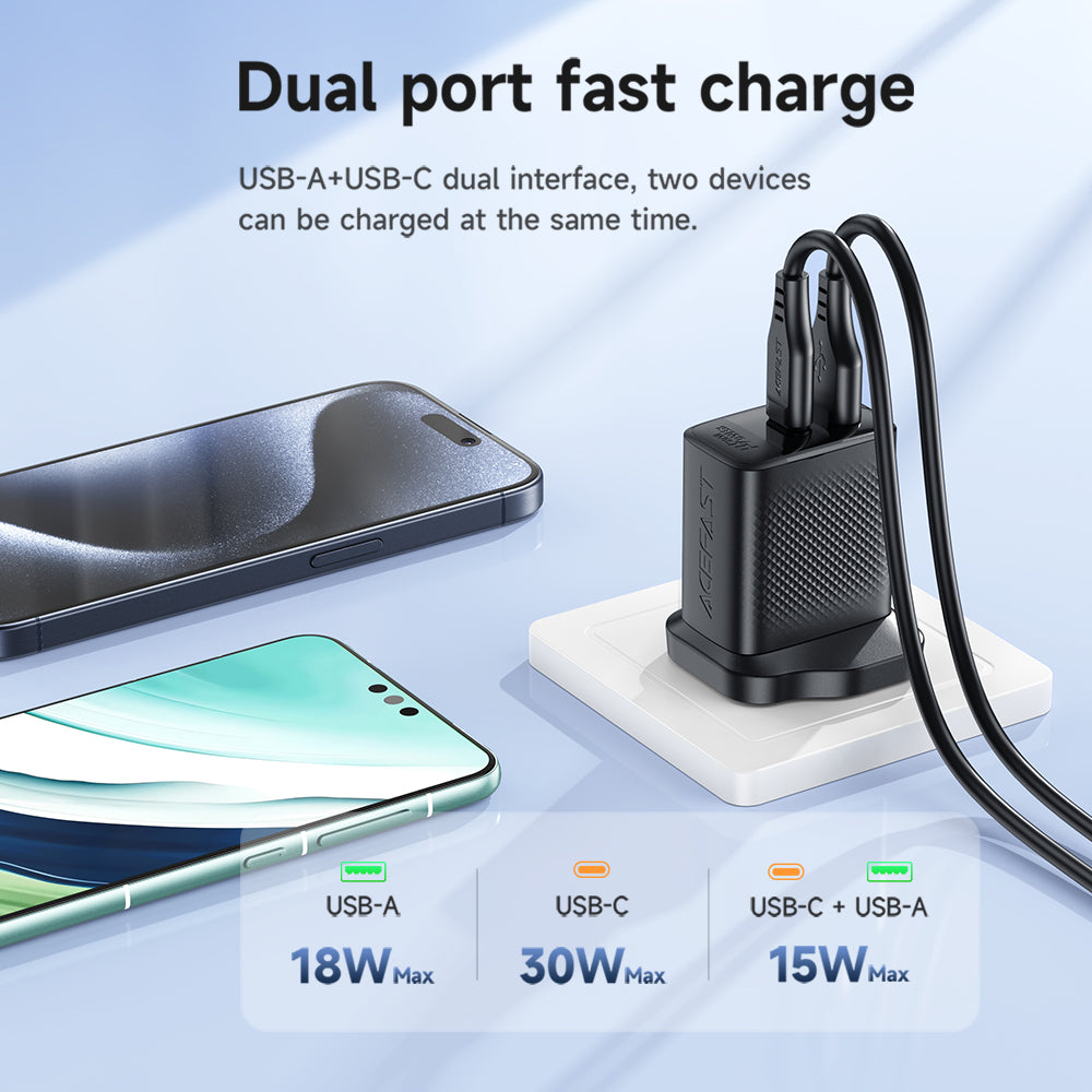 ACEFAST A99 PD30W GaN (USB-C+USB-A) Charger