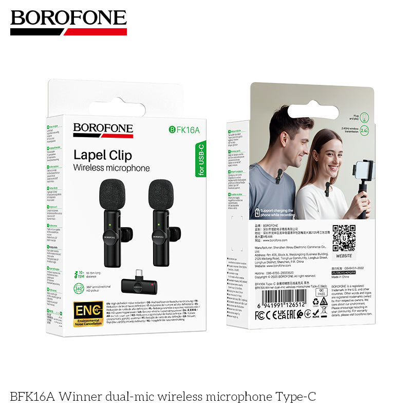 BOROFONE BFK16A Dual-Mic Winner Wireless Microphone Type-C
