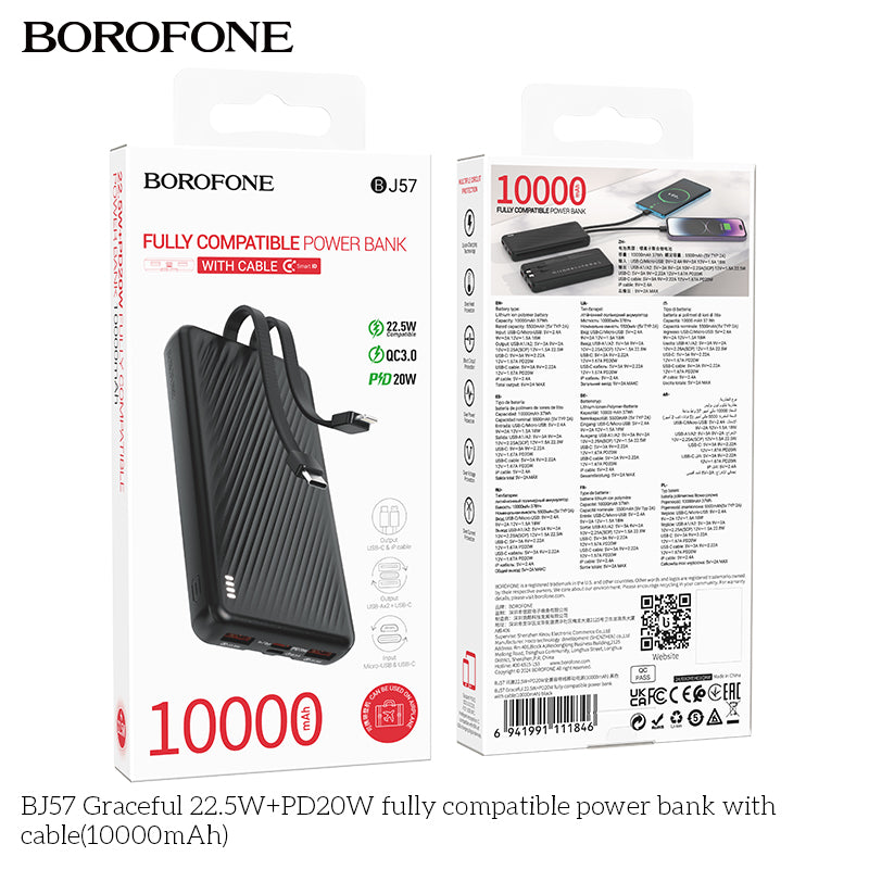 BOROFONE BJ57 Graceful 22.5W+PD20W Fully Compatible Power Bank with Cable(10000mAh)