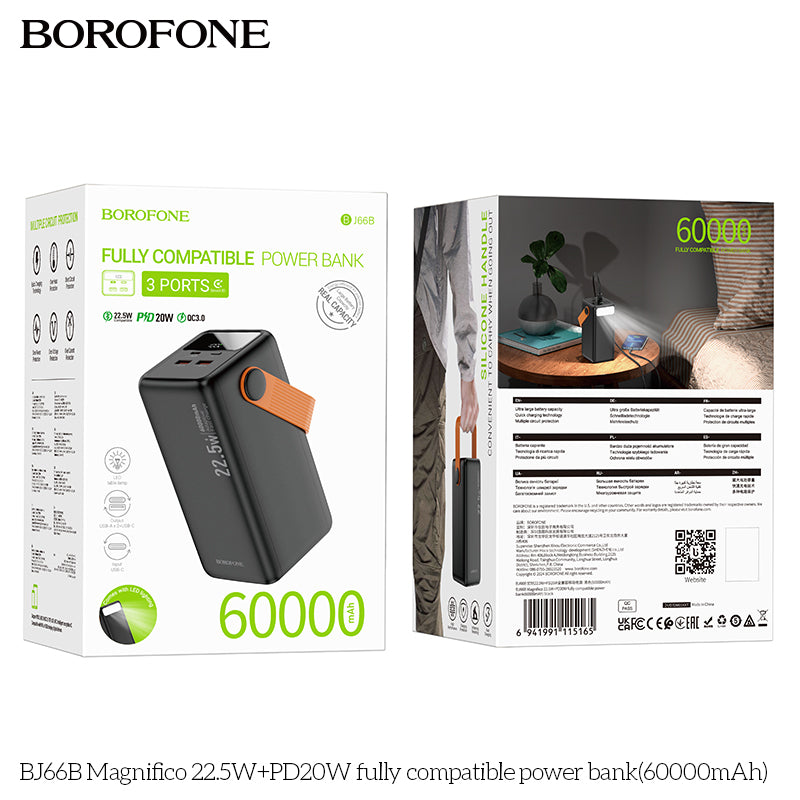 BOROFONE BJ66B Magnifico 22.5W+PD20W Fully Compatible Power Bank with Cable(60000mAh)