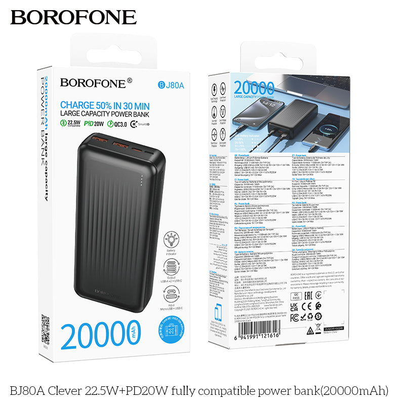 BOROFONE BJ80A Clever 22.5W+PD20W Fully Compatible Power Bank(20000mAh)