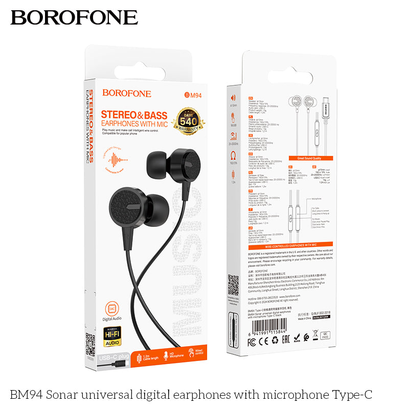 BOROFONE BM94 Type-C Sonar Universal Digital Earphones with Microphone