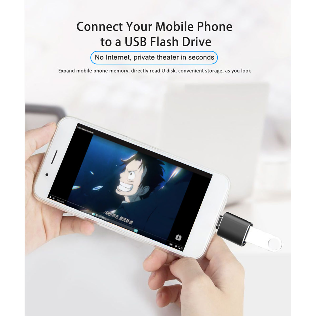 FT-ADA27 Type-C to USB Adapter allows mobile phones to access USB flash drives for offline video playback and file access.