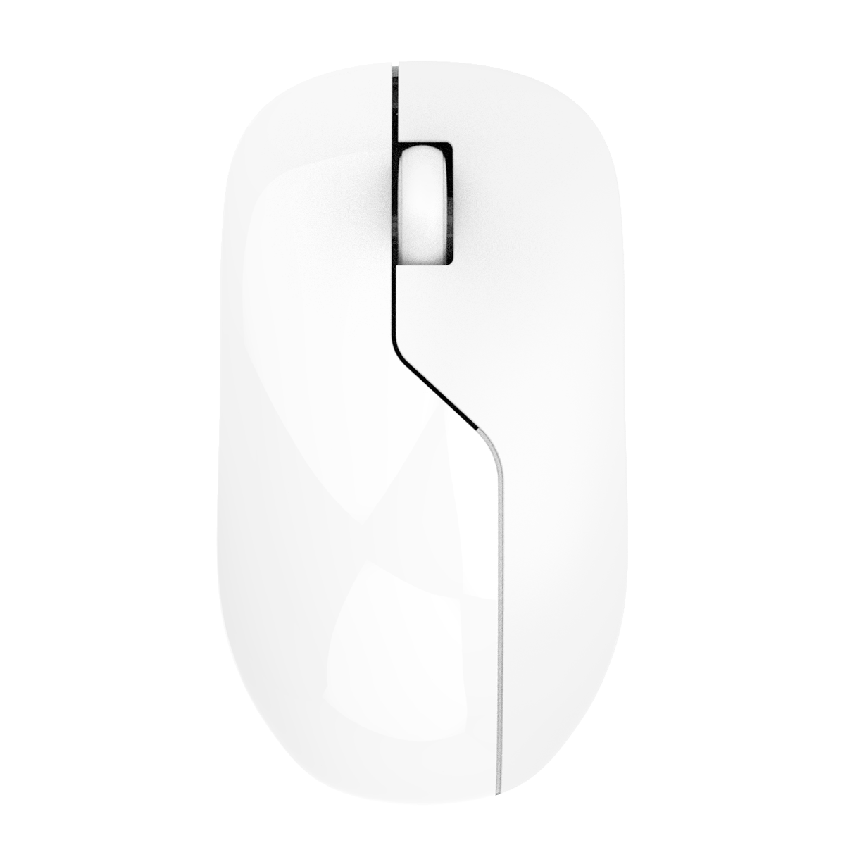 Top view of INDENA G-228-2-C Wireless Mouse in white, showcasing its minimalist design and scroll wheel. Ideal for office or home setups.
