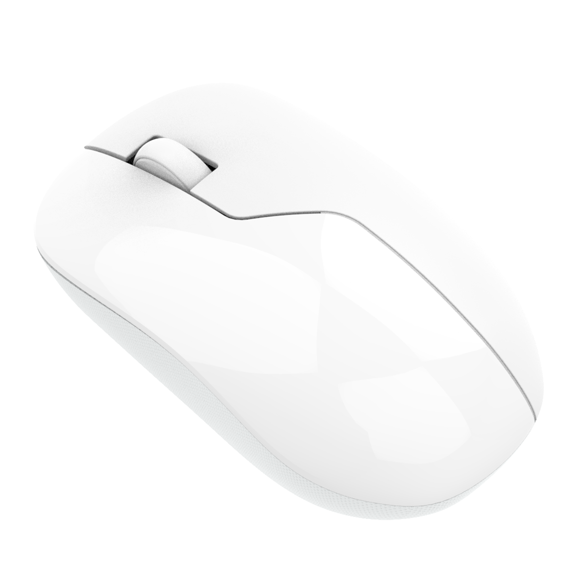 Angled view of INDENA G-228-2-C Wireless Mouse in white, highlighting its ergonomic curve and wireless functionality for smooth navigation.