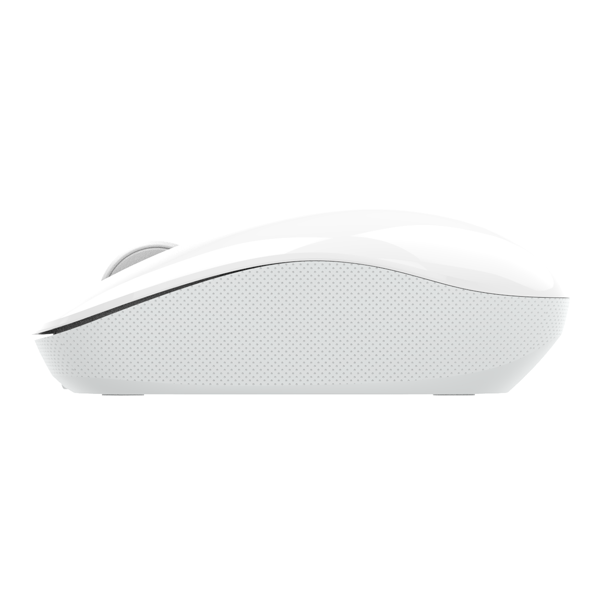 Side profile of INDENA G-228-2-C Wireless Mouse in white with textured grip, offering comfort and control for extended computer use.