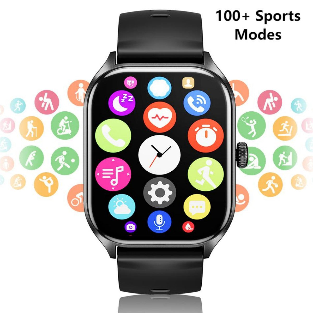 AWEI H21 Smart Watch interface displaying 100+ sports modes, ideal for fitness enthusiasts seeking versatile workout tracking.