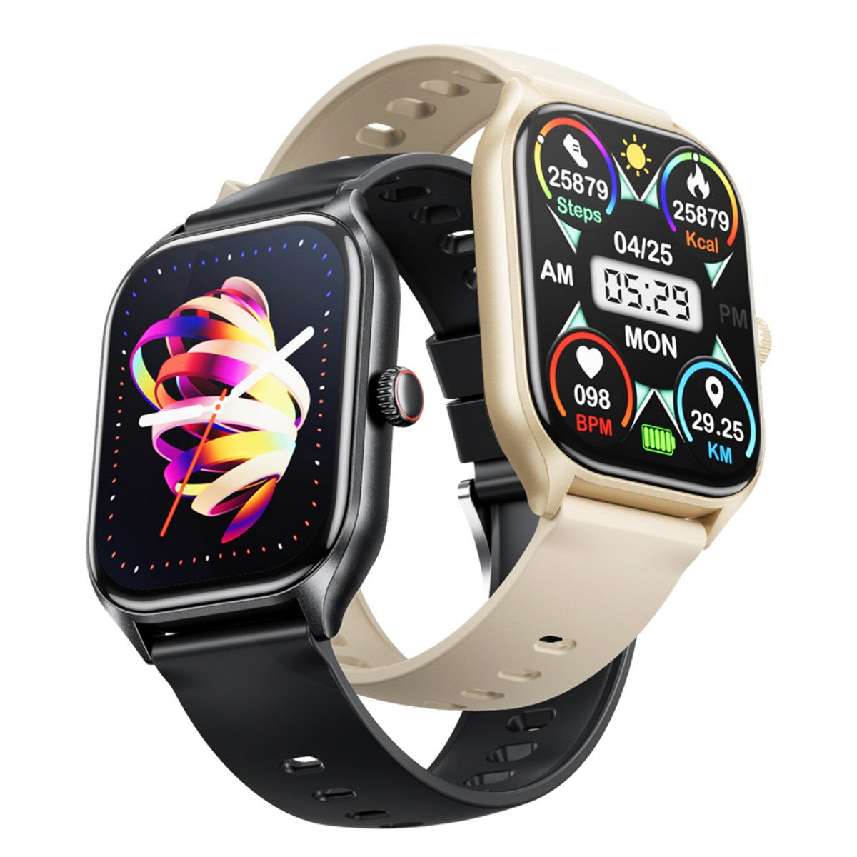 AWEI H21 Smart Watch in black and champagne colors with vibrant display and fitness tracking features. Ideal for tech-savvy users and active lifestyles.