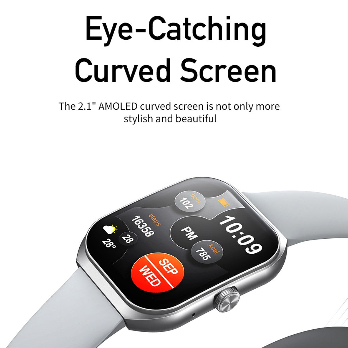 Close-up of AWEI H46 Outdoor Smart Watch with 2.1-inch AMOLED curved screen, showcasing stylish and modern display design.
