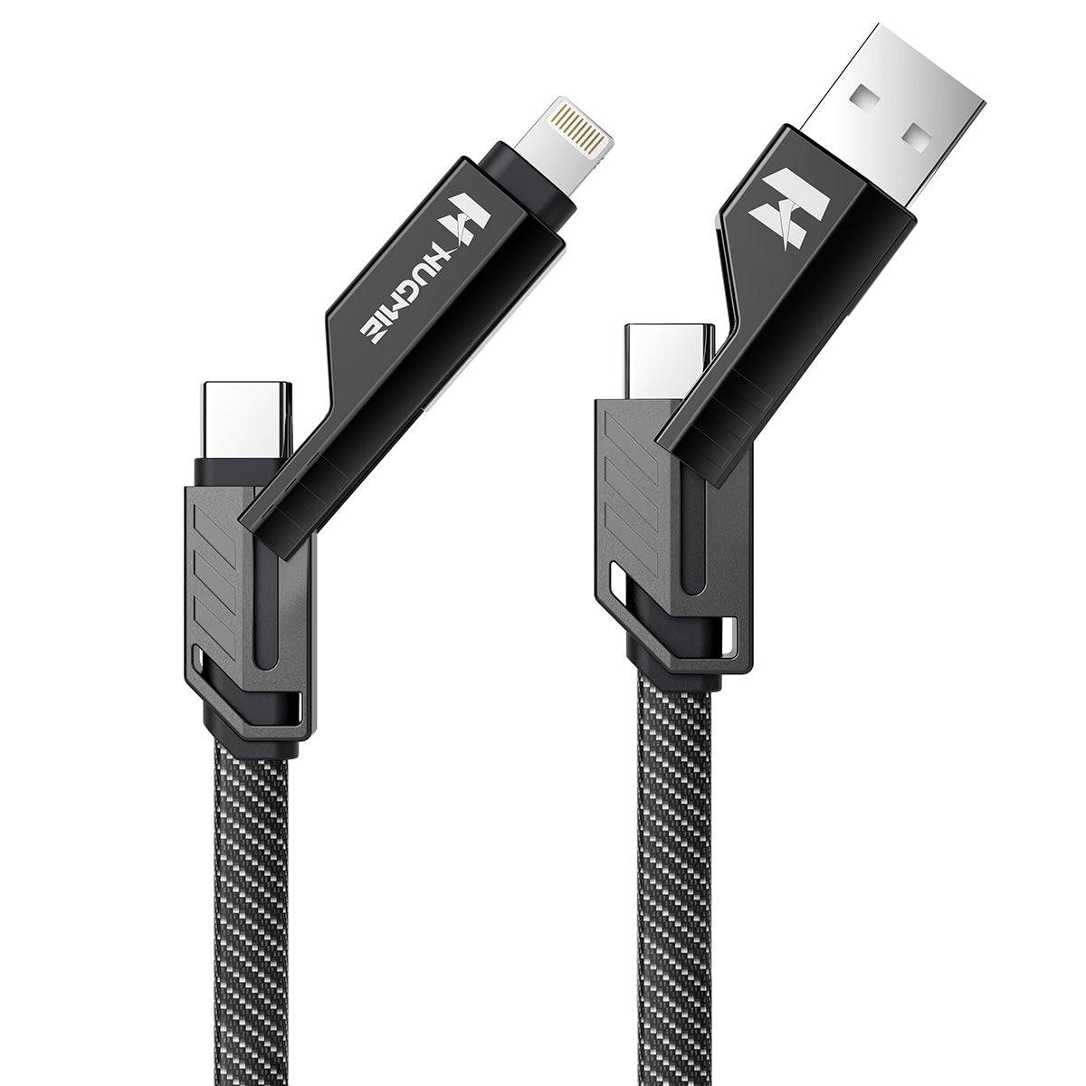 Hugmie HGC01 60W 4in1 Weave Fast Charging Cable with USB-A, USB-C, and Lightning connectors in a durable braided design.