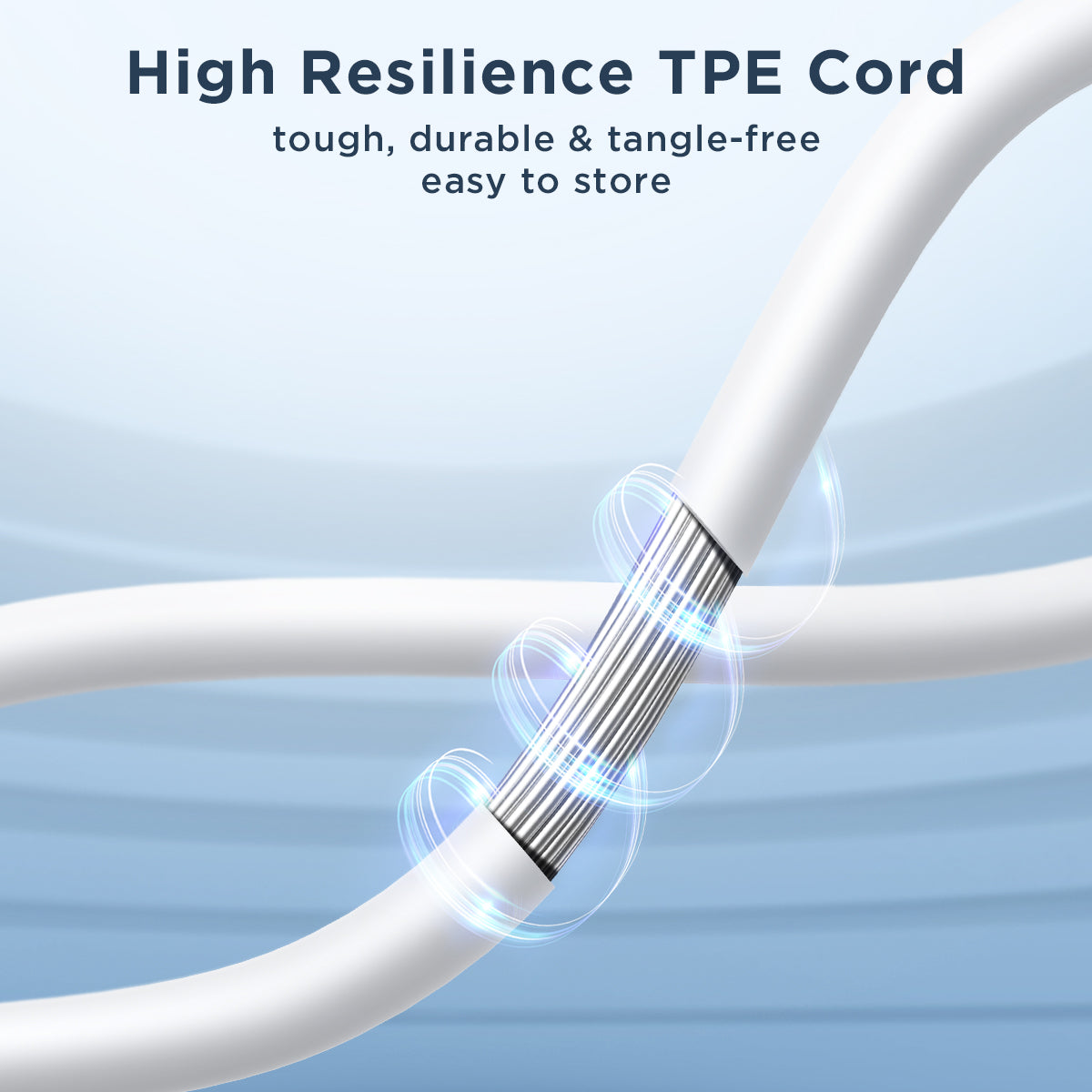 JOYROOM JR-EW02 in-ear headphones with high resilience TPE cord, offering durability, tangle resistance, and easy storage.