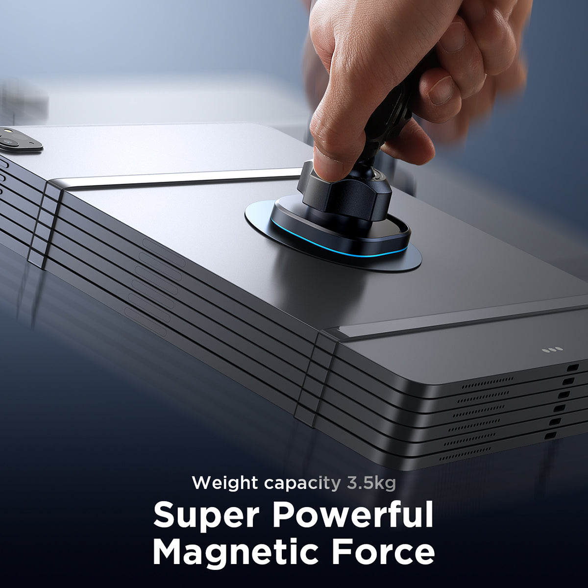 JOYROOM JR-ZS400 Magnetic Car Phone Mount demonstrating 3.5kg weight capacity and powerful magnetic force for secure hold.