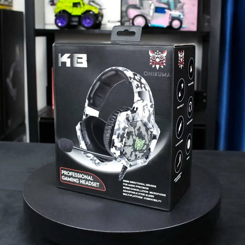 ONIKUMA K8 Wired Gaming Headphones With Mic LED Lights Camo Grey- Hugmie