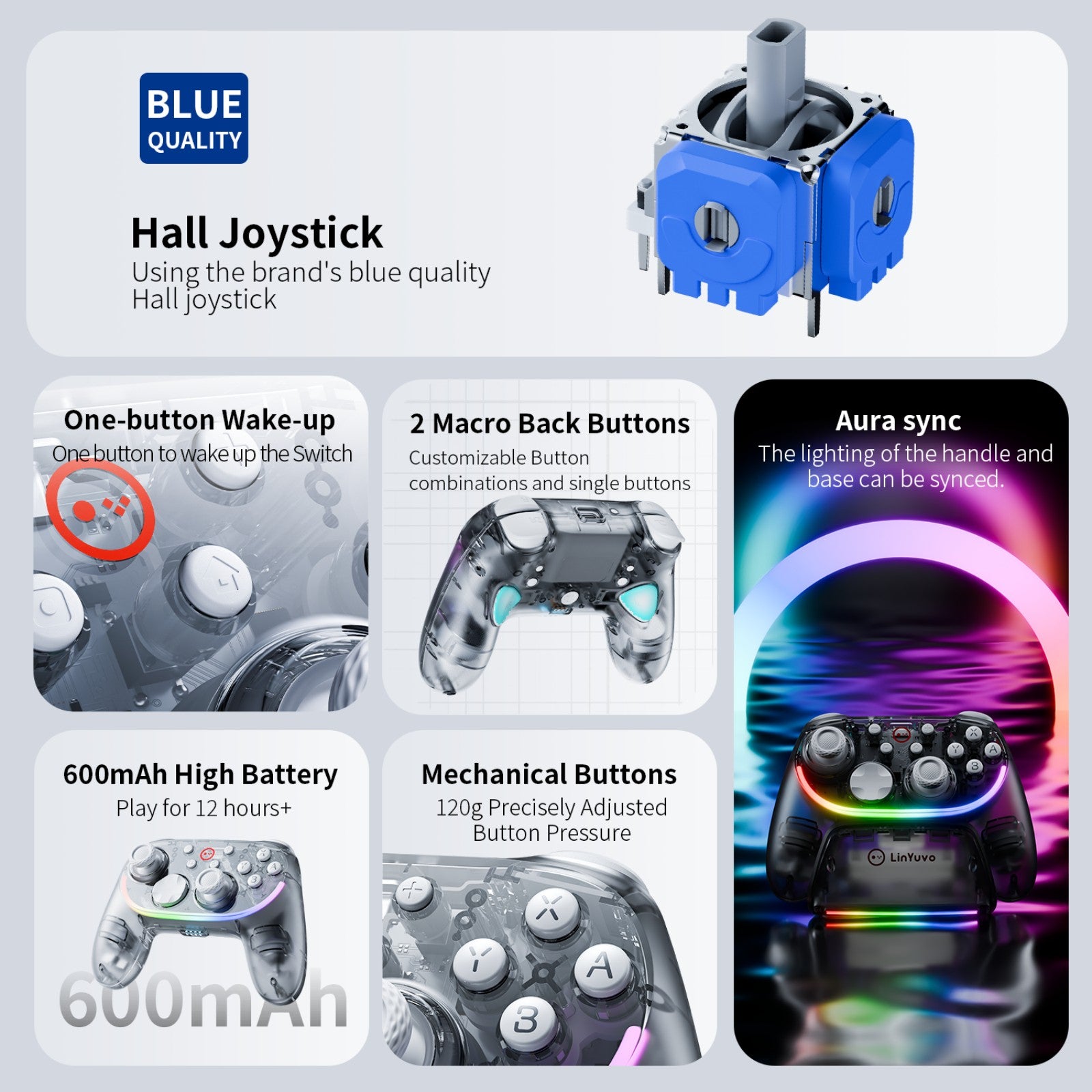 LinYuo KS55 Transparent Game Controller + Charging Dock