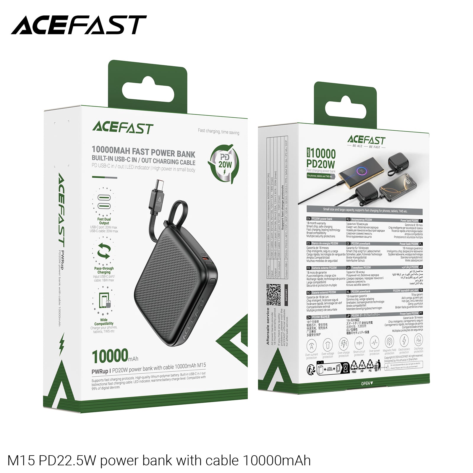 ACEFAST M15 PD22.5W Power Bank with Cable 10000mAh