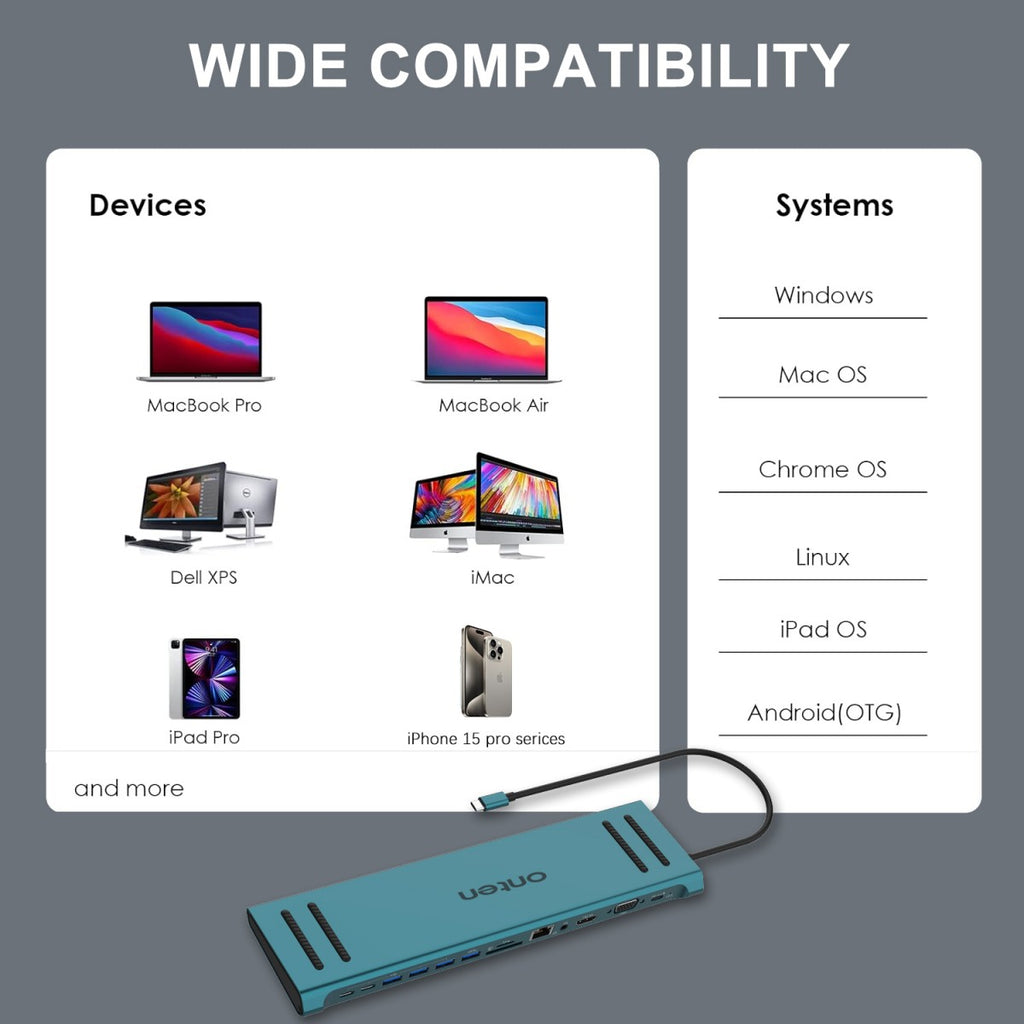 Onten 9199A 13 in 1 Type-C Multi-Function Docking Station - Hugmie