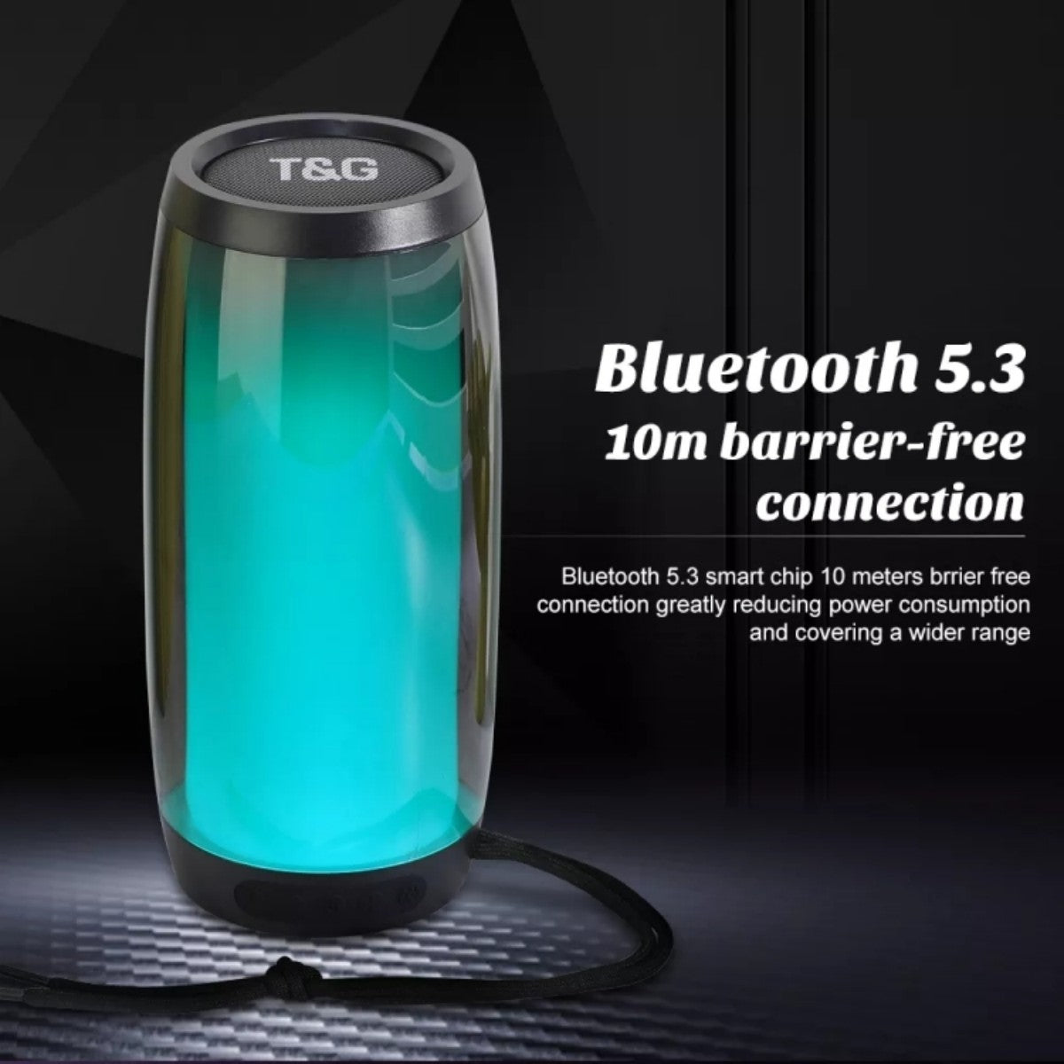 Blue T&G TG335 Portable Speaker with Bluetooth 5.3 and 10m barrier-free connection, ideal for wide-range wireless audio streaming.