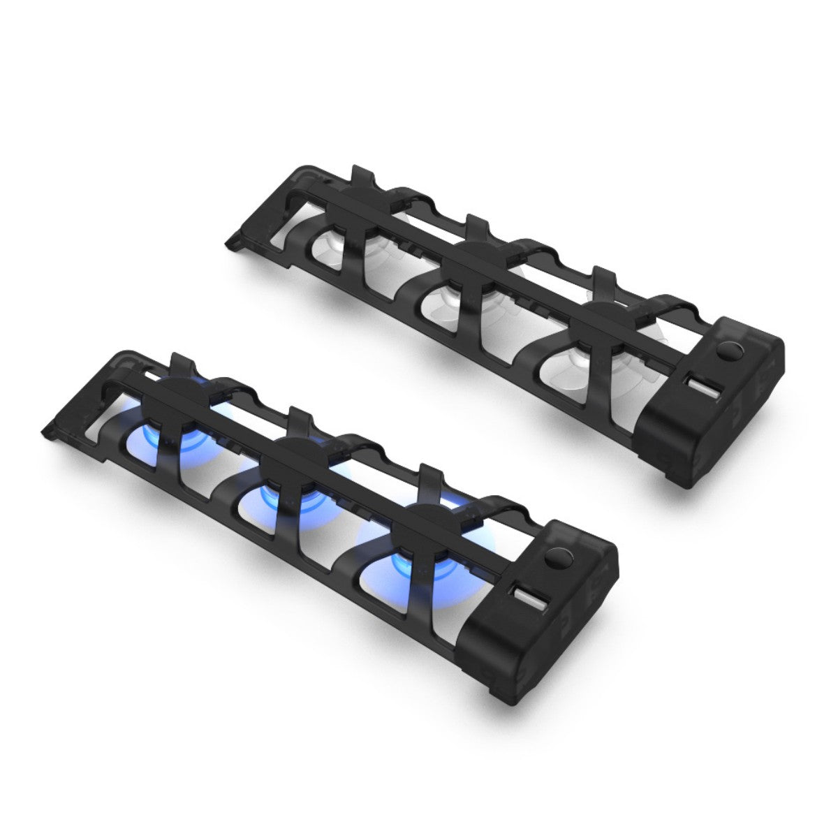 Pair of cooling fan modules from TP5-1523 Dobe Cooling Dock for PlayStation 5 with protective casing and LED lighting.