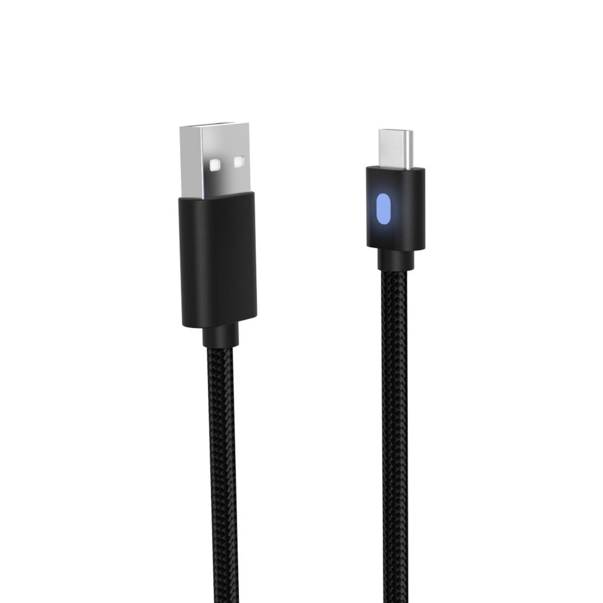 Dobe TP5-0803B 3-meter braided USB-A to Type-C cable with LED charging indicator, ideal for PS5, Xbox, Switch, and smartphones.