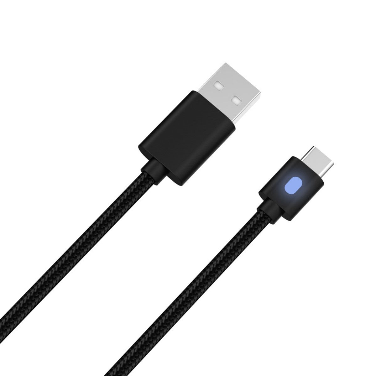 Top view of Dobe TP5-0803B Type-C Data Cable with USB-A connector and illuminated charging indicator for versatile device support.