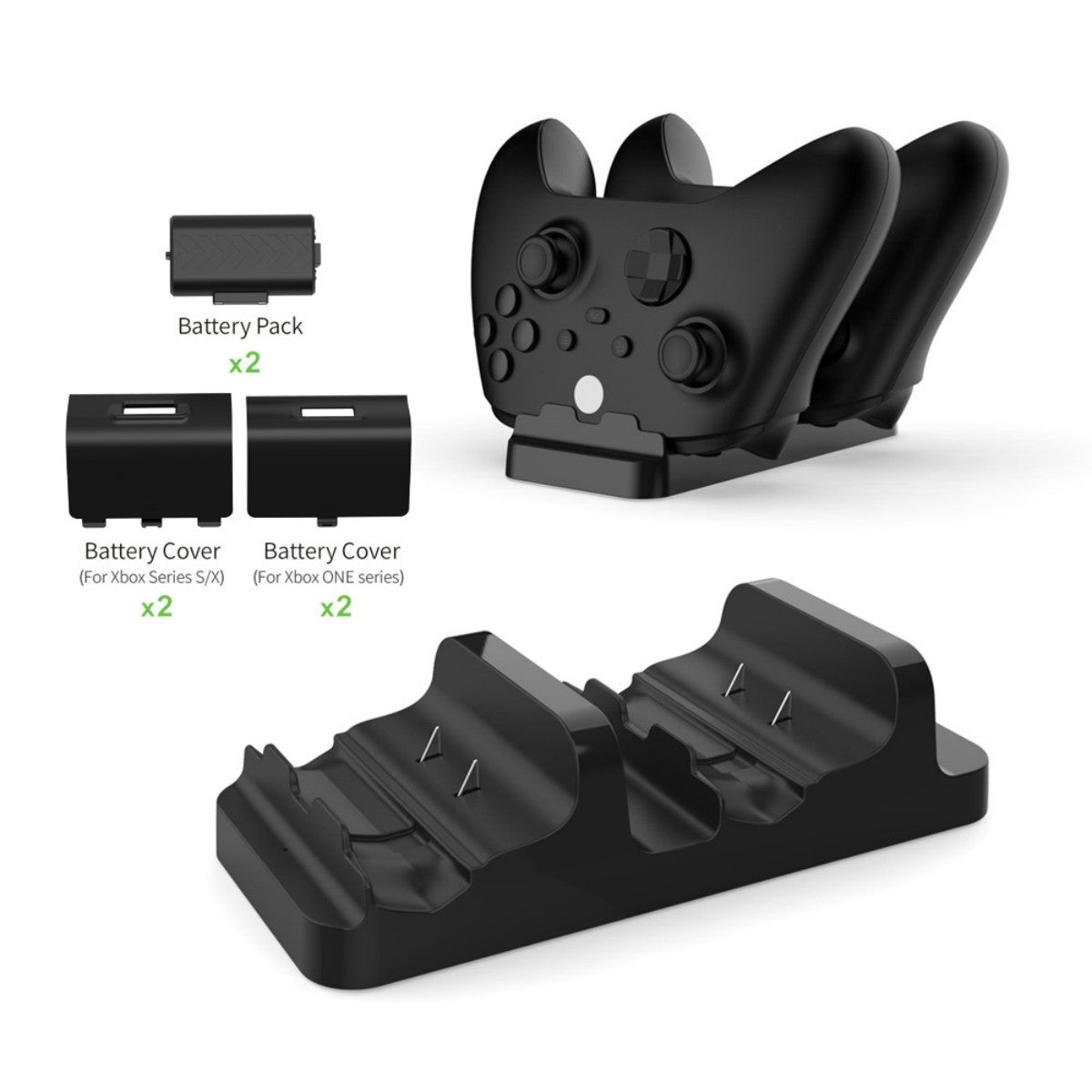 Complete TYX-532X Charging Dock kit with dock, battery packs, and covers, compatible with Xbox Series X and One S/X controllers.