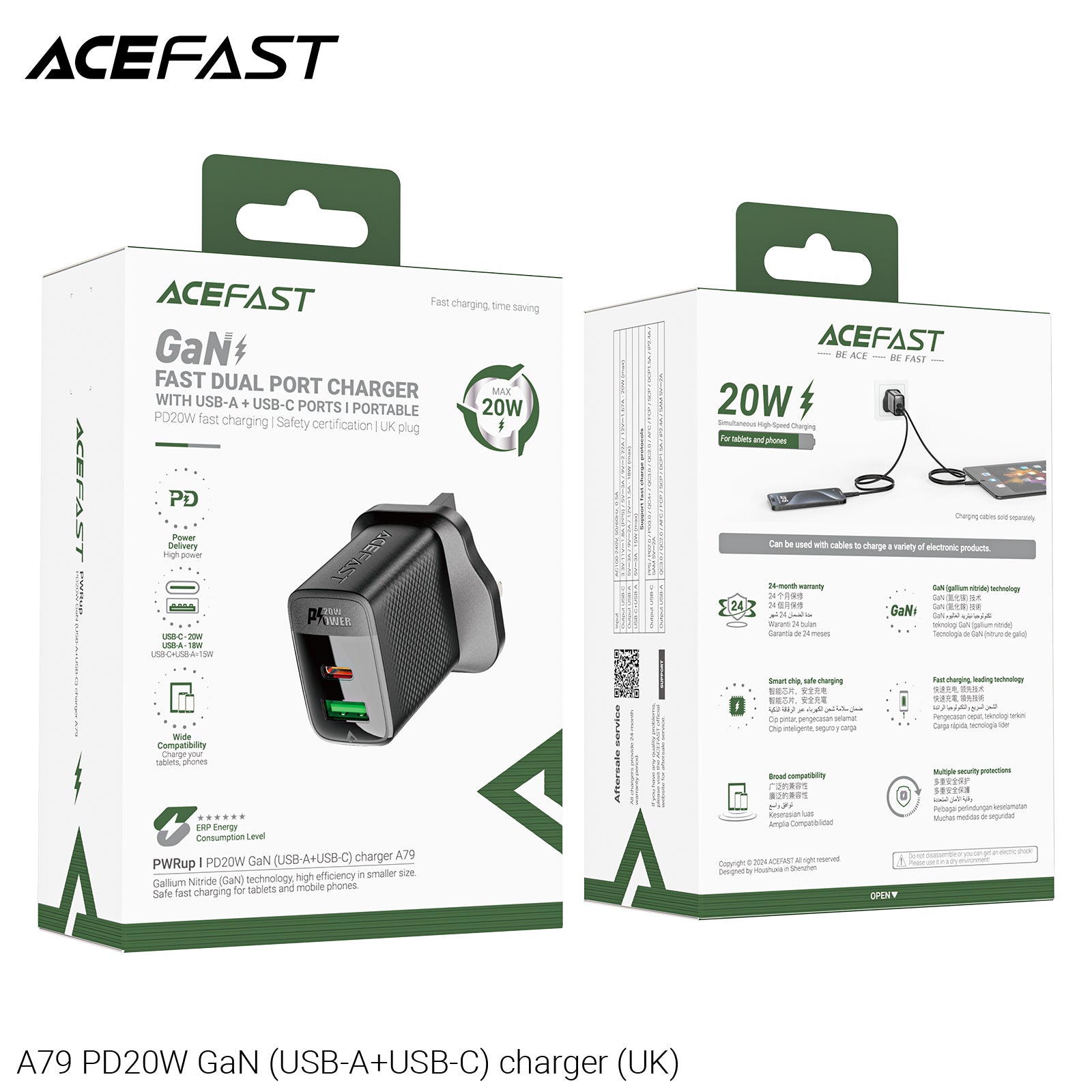 ACEFAST A79 PD20W GaN (USB-A+USB-C) Charger
