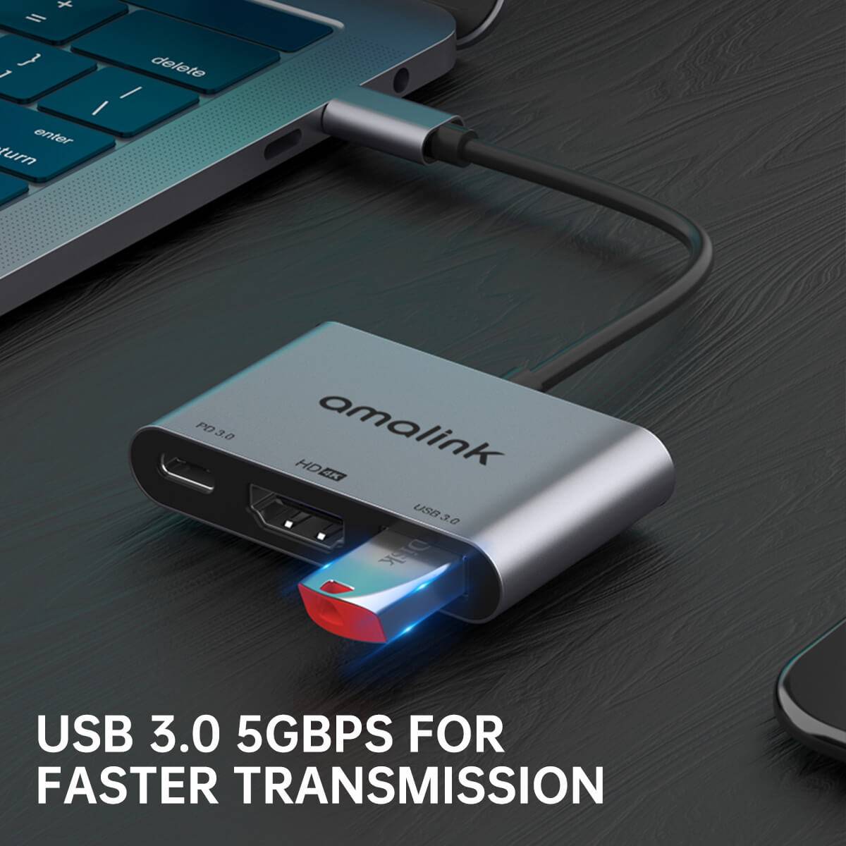 USB 3.0 port on the Amalink 9175D adapter enables 5Gbps high-speed data transmission. Ideal for connecting external storage devices and peripherals efficiently.