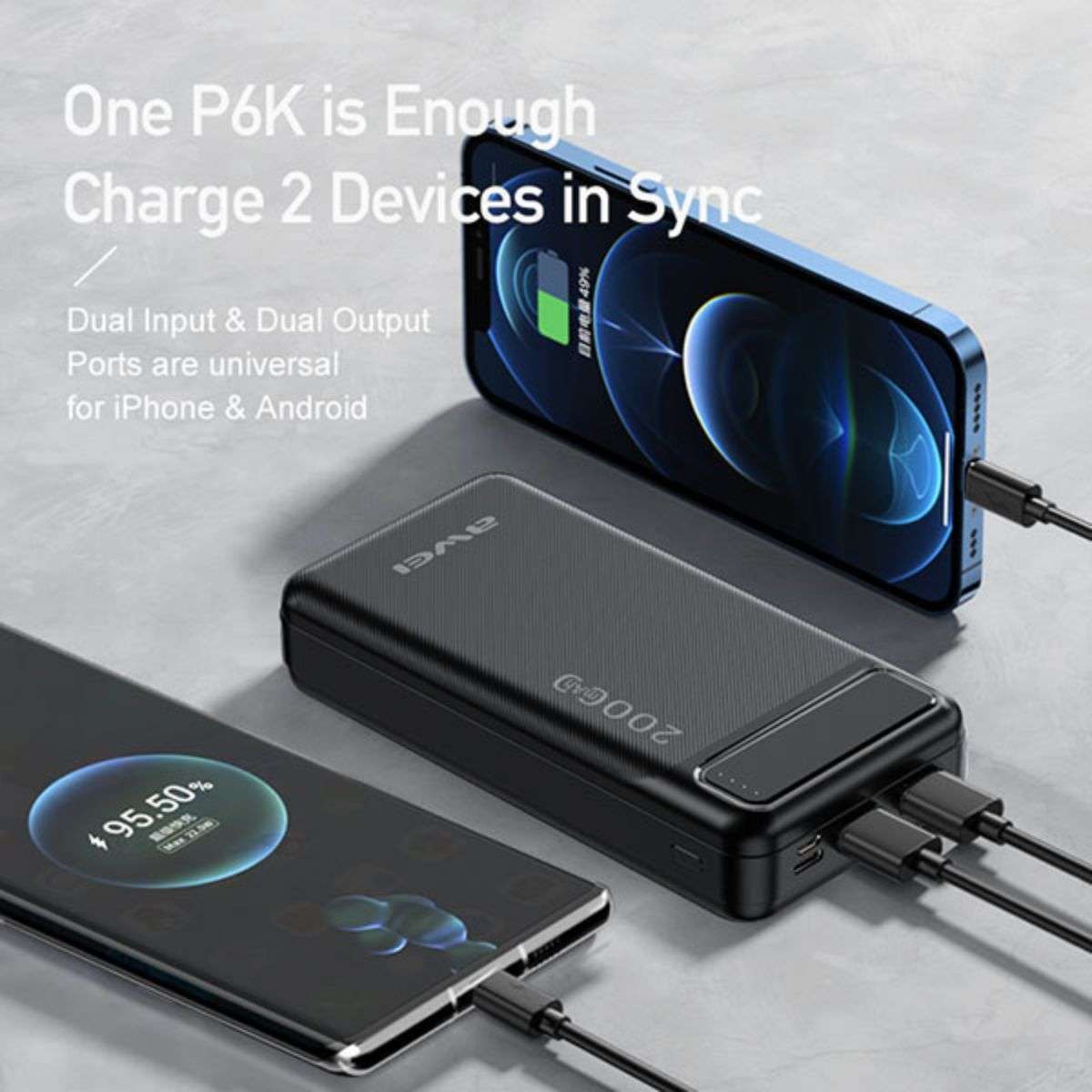 AWEI P6K 20000mah Dual USB Power Bank - Hugmie