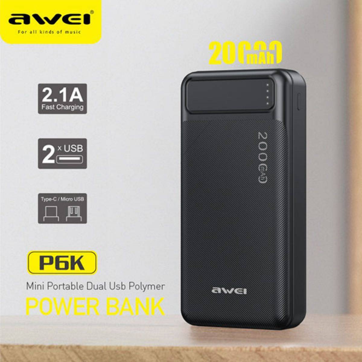 AWEI P6K 20000mah Dual USB Power Bank - Hugmie