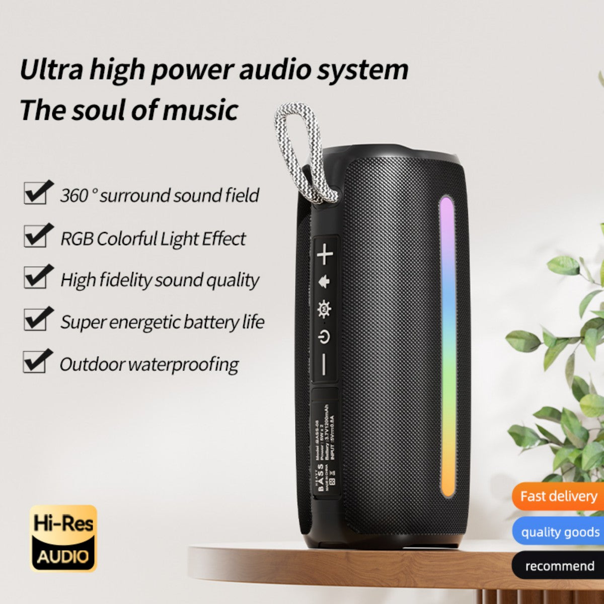 BASS-08 10W Portable Wireless Bluetooth Speaker