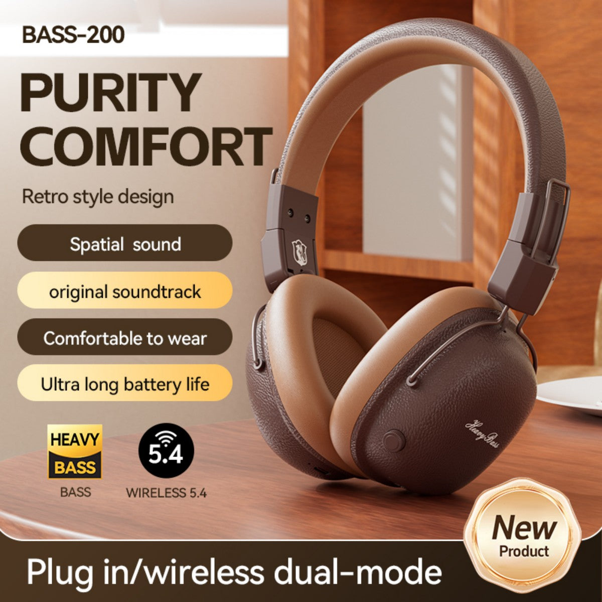 BASS-200 Retro Wireless Headphones Black